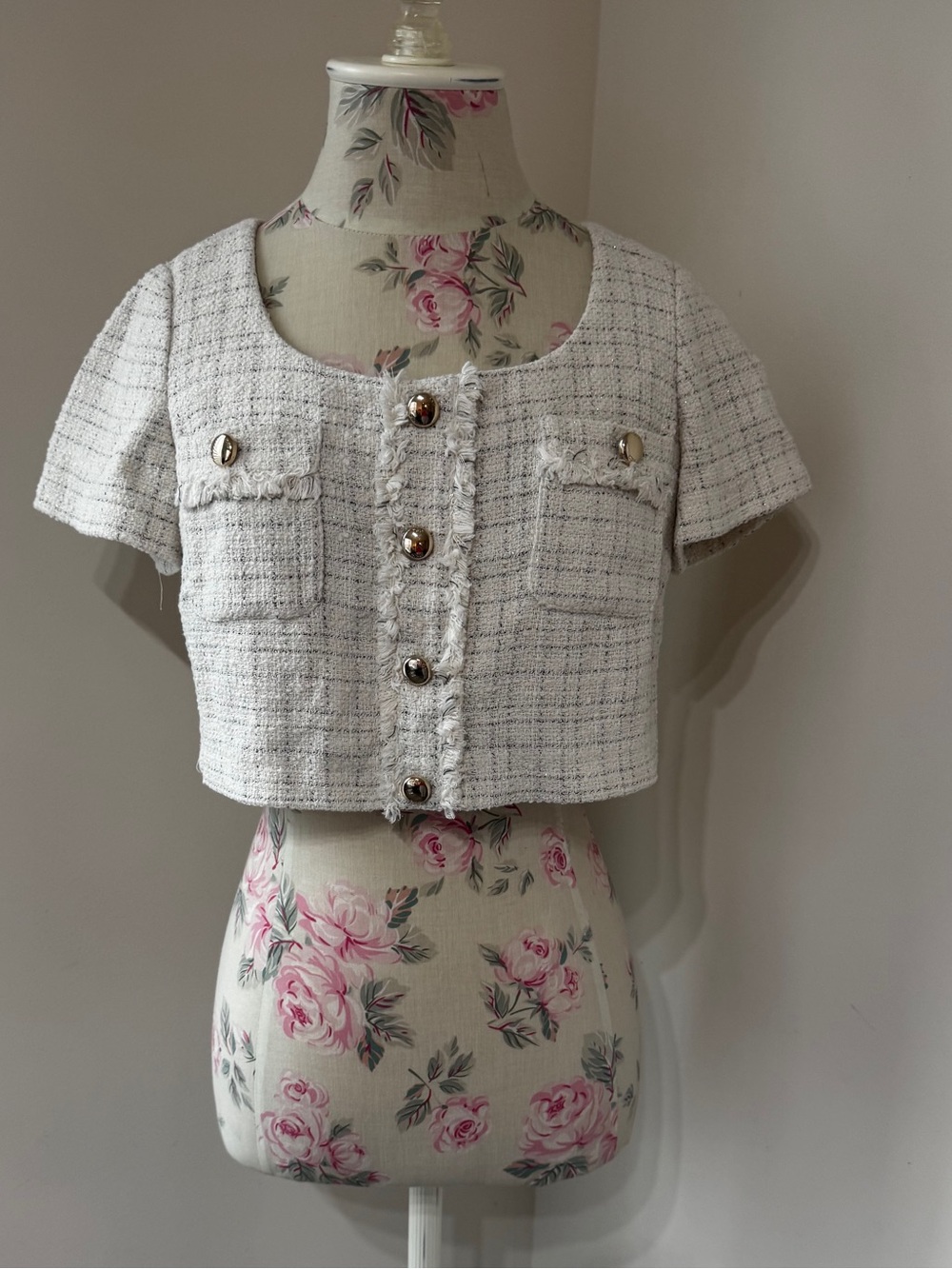 Maje Ecru Tweed Cropped Bustier Top - Picture 3 of 16